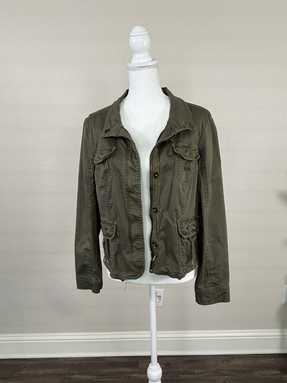 Vtg 90’s Women’s Utility Jacket Size XL Military Army Green Grunge Punk Pockets